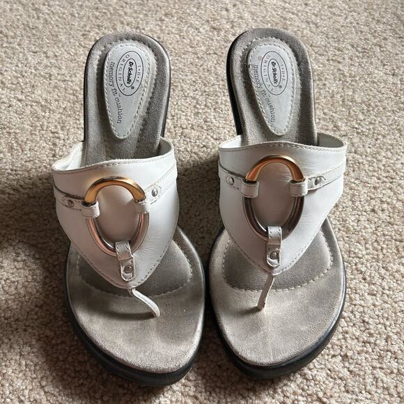 Dr. Scholl's Shoes - Dr. Scholl's Womens Shoes 6 White Olivia Leather Wedge Memory Fit Cushion Sandal